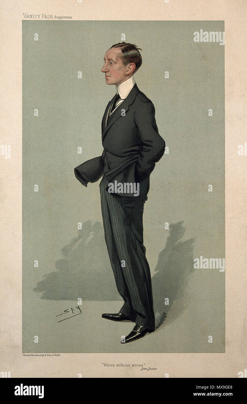 . Guglielmo, Marchese Marconi. Litografia a colori da Sir L. Ward [Spy], 1905. Gli uomini del giorno No.0955. La didascalia recita: "fili Senza fili". Genere/Tecnica: Ritratto di stampe. Litografie. Il nome del Soggetto: Marconi, Guglielmo, 1874-1937. 1905. Leslie Ward (1851-1922) nomi alternativi "PY", "rawl" Descrizione British ritrattista e caricaturista Data di nascita e morte 21 novembre 1851 15 Maggio 1922 Luogo di nascita e morte Inghilterra Londra sede di lavoro London Authority control : Q920924 VIAF: 50798189 ISNI: 0000 0000 8452 2607 ULAN: 500015150 LCCN: N88603066 NLA: 35590992 WorldCat 257 Foto Stock