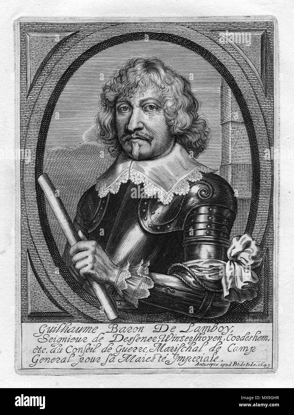 . Français : portrait gravé . 1649. Pieter de Jode II 257 Guillaume de Lamboy Foto Stock