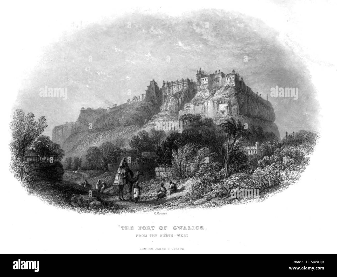 . Inglese: Fort di Gwalior dal nord-ovest . 1860. Artista sconosciuto; testo di E. H. Nolan 261 Gwalior fort xilografia Foto Stock