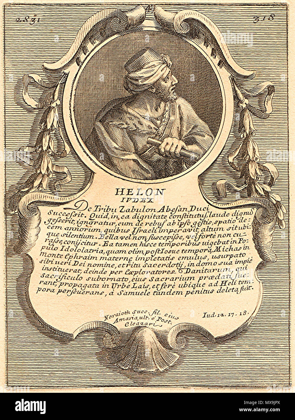 . Inglese: Frammento da Cronologia storica delle gesta di tutti i Patriarchi, i suoi capi i suoi giudici, di Re e Sacerdoti del popolo ebraico: Roma; 1751; p. 318. 19 febbraio 2013, 00:04:28. Bartholomeus Gajus 271 Chelon 1751 Foto Stock