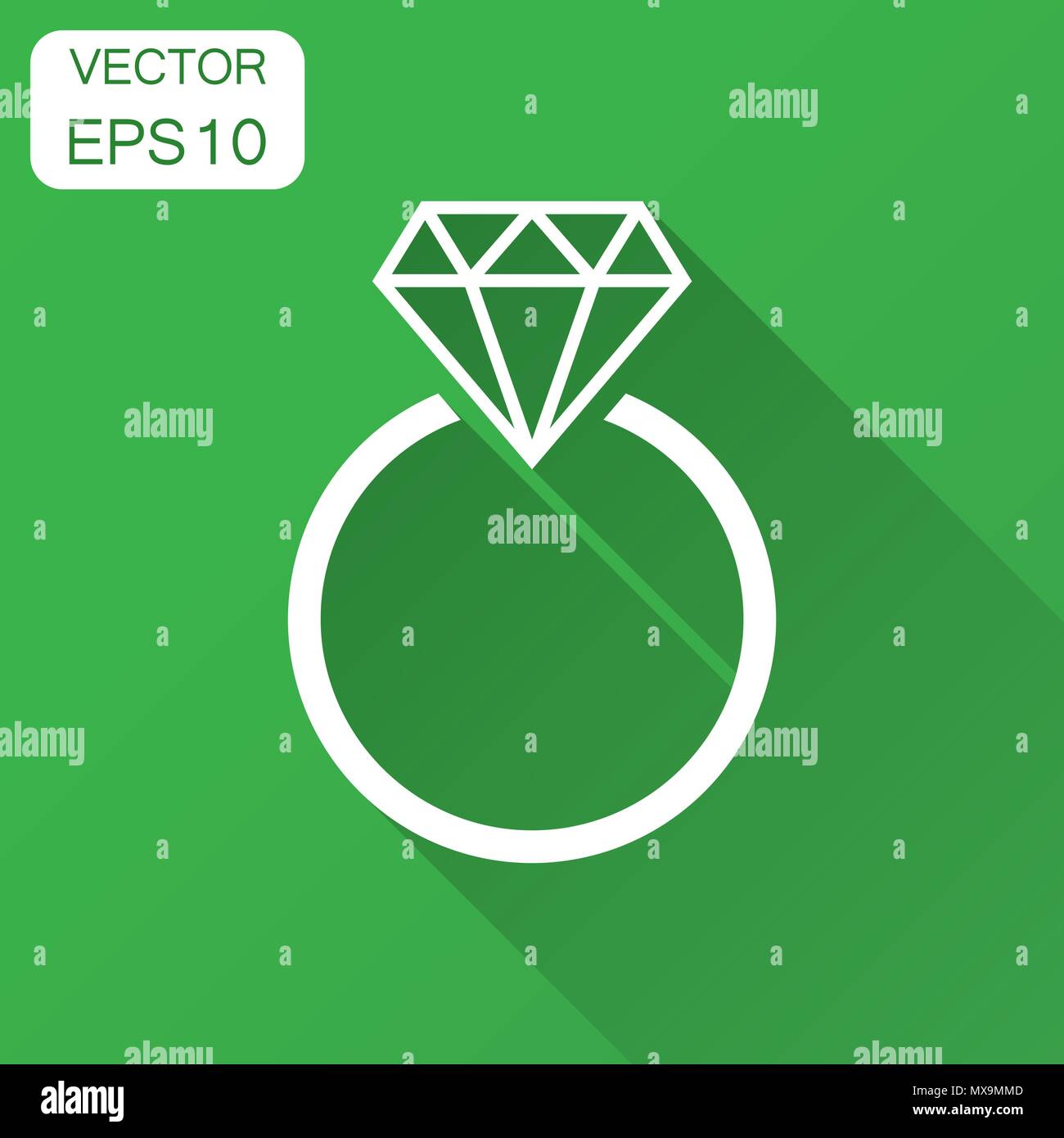 Anello di fidanzamento con diamante icona vettore in uno stile piatto. Nozze anello gioielleria illustrazione con lunga ombra. Il romanticismo il concetto di relazione. Illustrazione Vettoriale