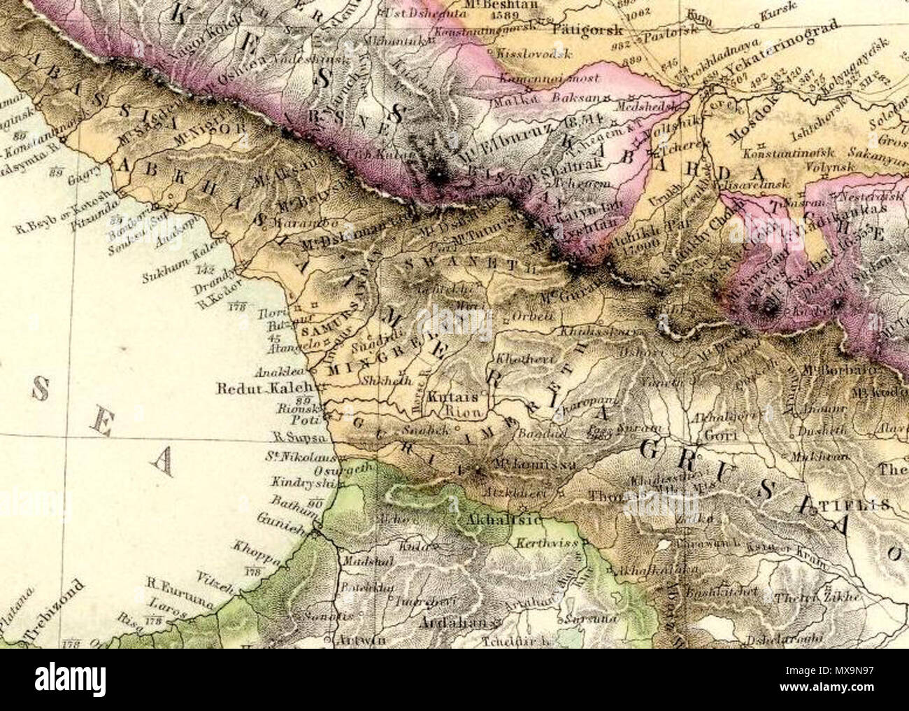 . Inglese: (Caucausus & Crimea con le porzioni del nord del nero e del Mar Caspio, Mari IX. (A) Crimea secondo Huot & Demidoff. Disegnato e inciso da J. Bartolomeo, Edimburgo. (A) Il Caucaso secondo Profr. Il dottor Karl Koch, con aggiunte di altre fonti da Augusto Petermann, F.R.G.S. Incisi da G.H. Swanston. A. Fullarton & Co. Londra, Edimburgo e Dublino. 1872. Fullarton, A. & Co 231 Fullarton, A. &AMP; Co. Caucausus &AMP; la Crimea. 1872 (F) Foto Stock