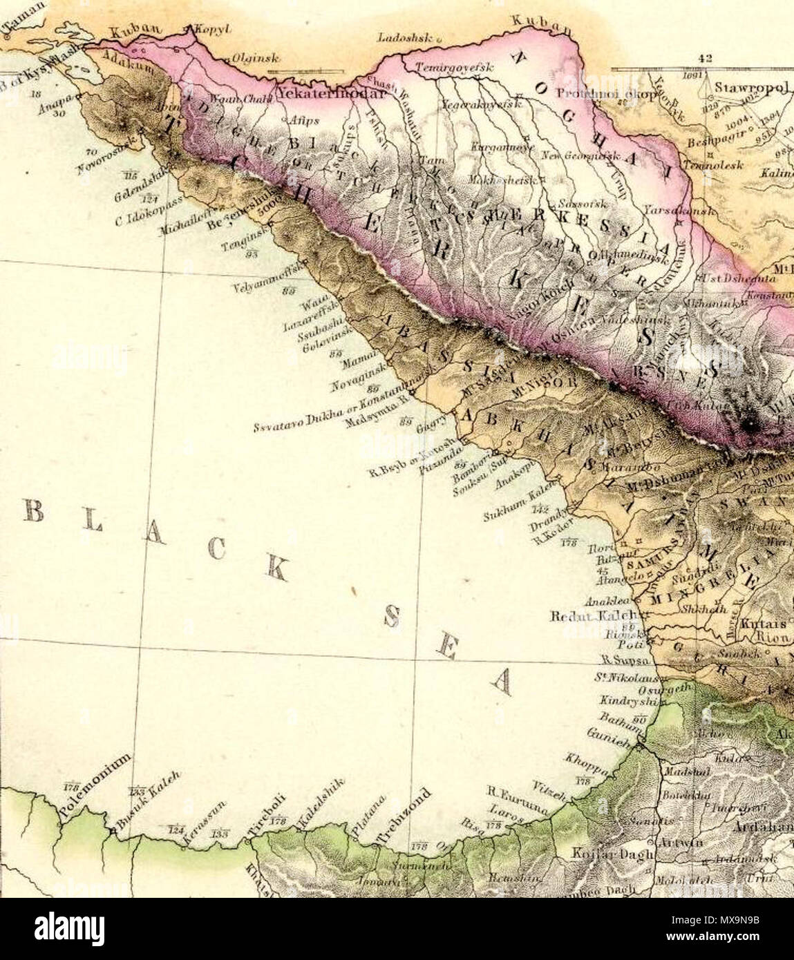 . Inglese: (Caucausus & Crimea con le porzioni del nord del nero e del Mar Caspio, Mari IX. (A) Crimea secondo Huot & Demidoff. Disegnato e inciso da J. Bartolomeo, Edimburgo. (A) Il Caucaso secondo Profr. Il dottor Karl Koch, con aggiunte di altre fonti da Augusto Petermann, F.R.G.S. Incisi da G.H. Swanston. A. Fullarton & Co. Londra, Edimburgo e Dublino. 1872. Fullarton, A. & Co 231 Fullarton, A. &AMP; Co. Caucausus &AMP; la Crimea. 1872 (G) Foto Stock