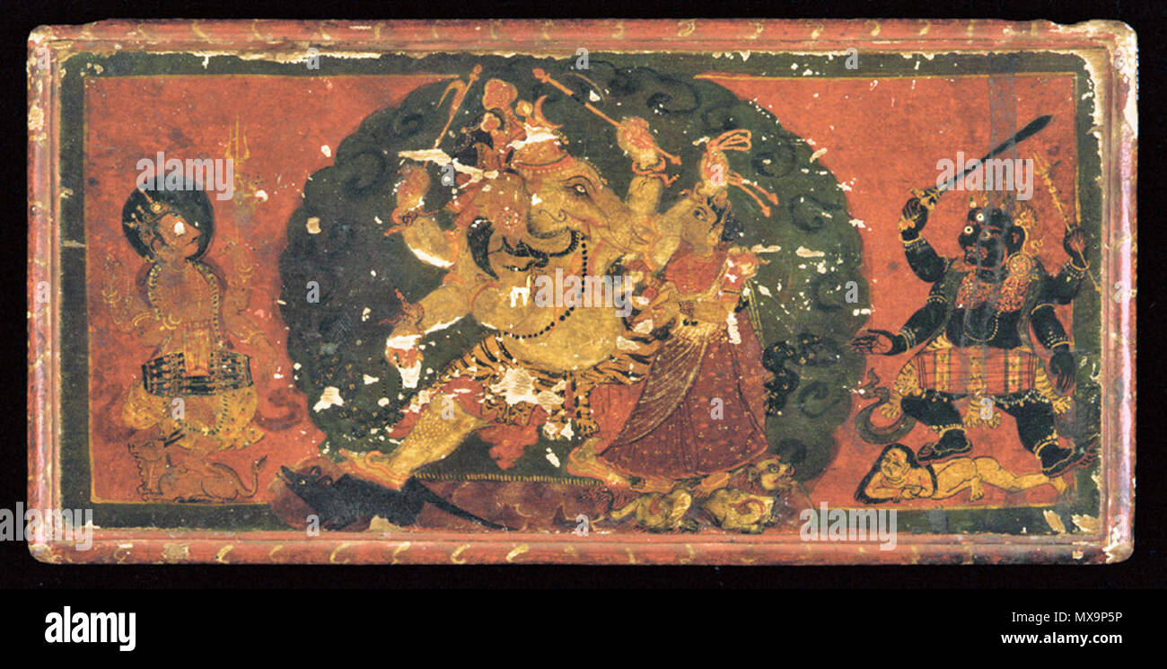 . Ganesha con la Consorte dal Nepal acquerello opaco, oro, legno H: 12,6 W: 25,5 D: 1,1 cm . Il XVII secolo. Questo file è privo di informazioni sull'autore. 234 Ganesh Nepal Foto Stock