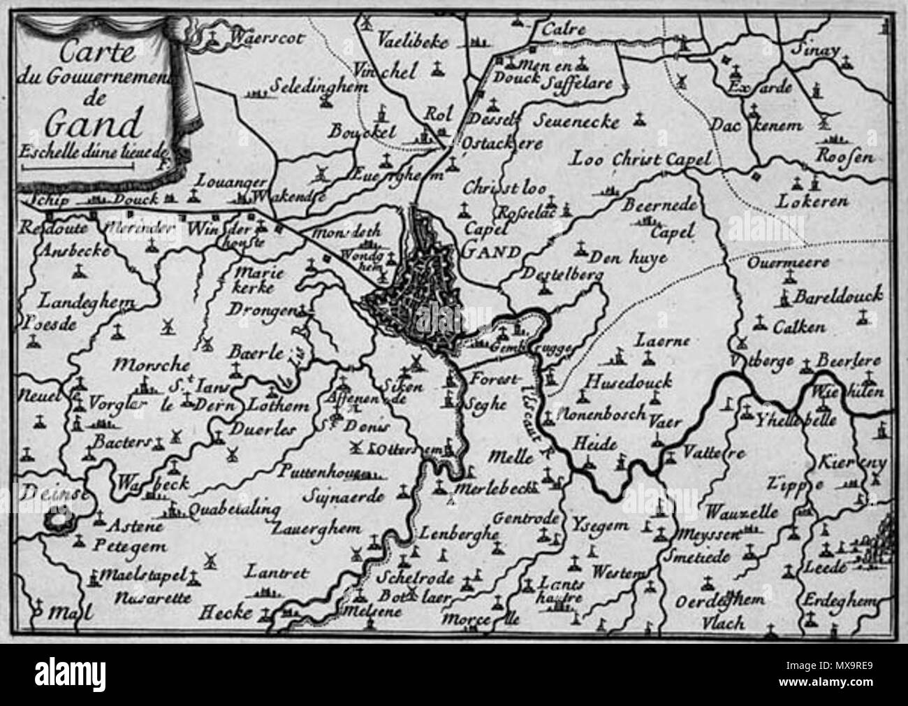 . Inglese: Ghent, Belgio, mappa vecchia regione . Data sconosciuta. Sconosciuto 243 Ghent, Belgio, vecchia regione mappa Foto Stock