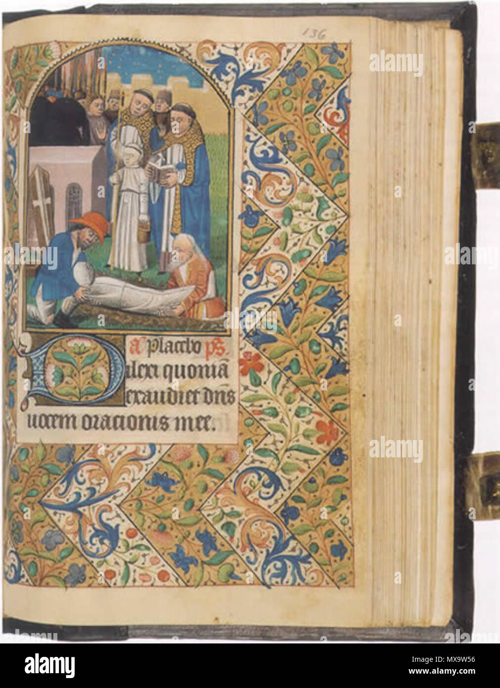 . Inglese: Grablegung, Stundenbuch, Karlsruhe, Badische Landesbibliothek, San Giorgio 27 - Nordostfrankreich, 2. Hälfte 15. Jh., Pergament, 205 Beato mit 11 ganzseitigen Miniaturen - H. 15,7 cm, B. 11 cm - Beato 136r: Beginn des Totenoffiziums . Seconda metà del XV secolo. Sconosciuto 252 Grablegung Stundenbuch Foto Stock