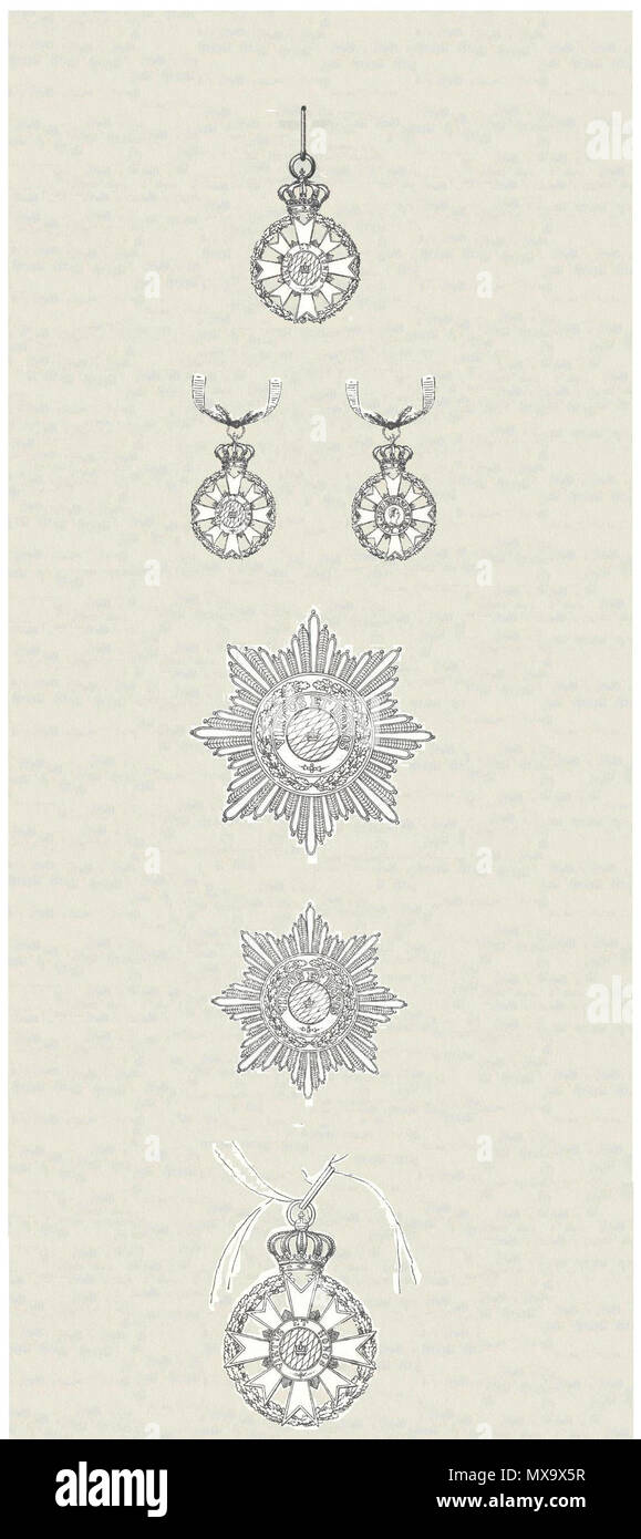 . Nederlands: Versierselen van de Kroonorde . 23 Luglio 2013 14:14:54. Maximilian Gritzner morì 1902 256 Groszkomtur,Sterne Ritterkreuz und Groszkreuz banda am Verdienst-Orden der Bayerischen Krone Foto Stock