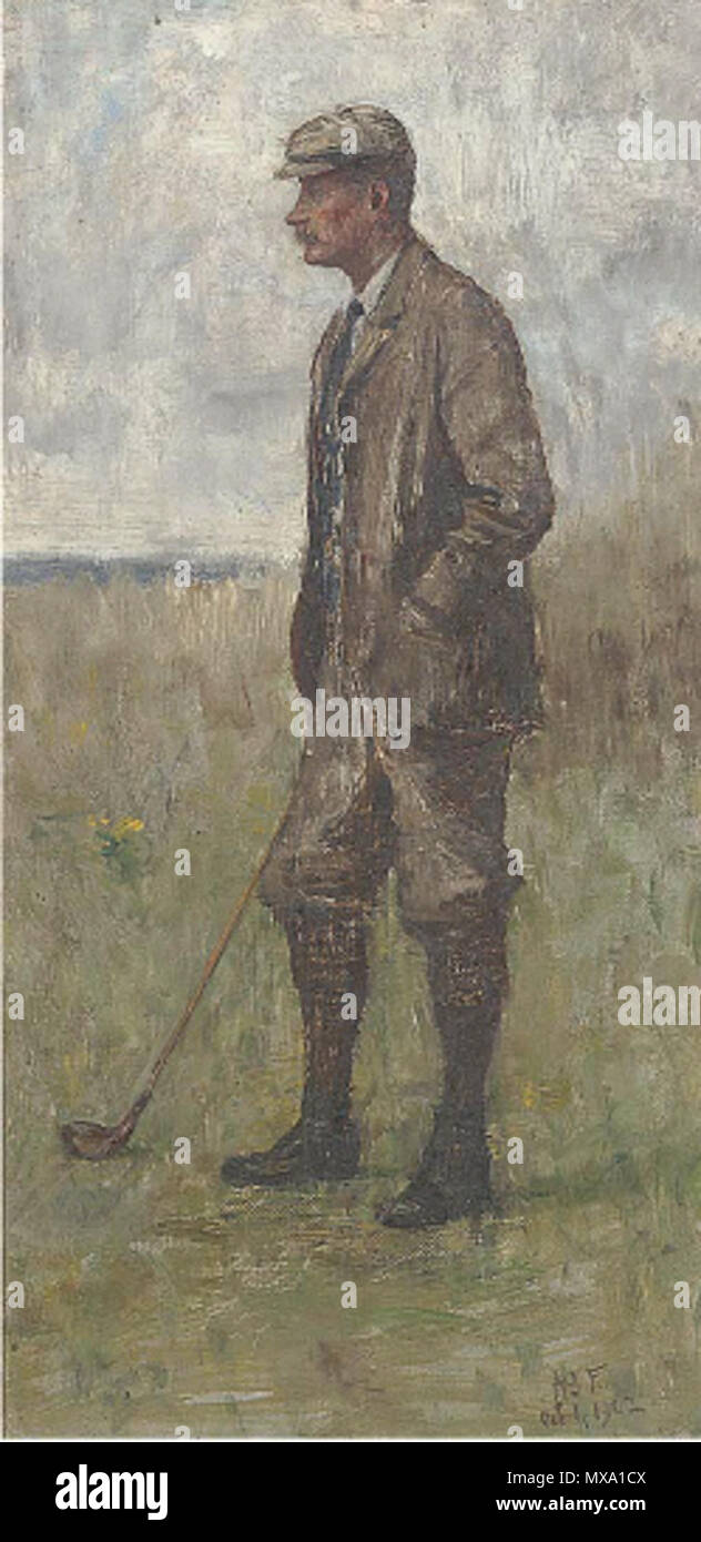 . Inglese: Ritratto di un golfista, eventualmente l'artista patrigno. Firmato con le iniziali H J F e datata 1 ottobre. 1902. Olio su tela, 35,5 x 17,8 cm . 1 Ottobre 1902 274 Henry Ford giustizia Ritratto di un giocatore di golf 1902 Foto Stock