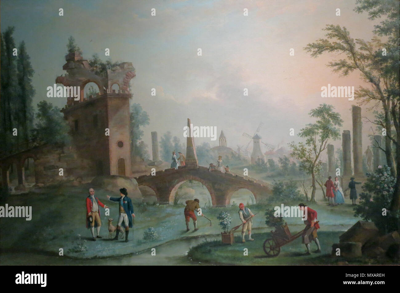 . Francese: Vue des jardins de Monceau, la remise des clefs au Duc de Chartres . Il XVIII secolo. Sconosciuto (arte francese) 311 JardinsDeMonceau Foto Stock