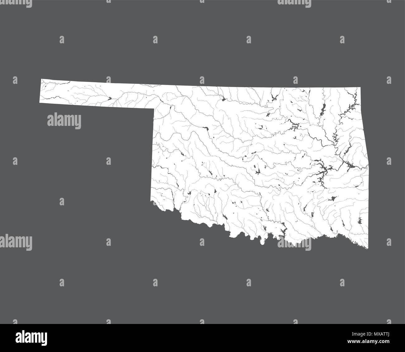 Stati Uniti - Mappa di Oklahoma. Fatto a mano. I fiumi e i laghi sono mostrati. Si prega di guardare le mie altre immagini della serie cartografica - sono tutte molto dettagliato Illustrazione Vettoriale