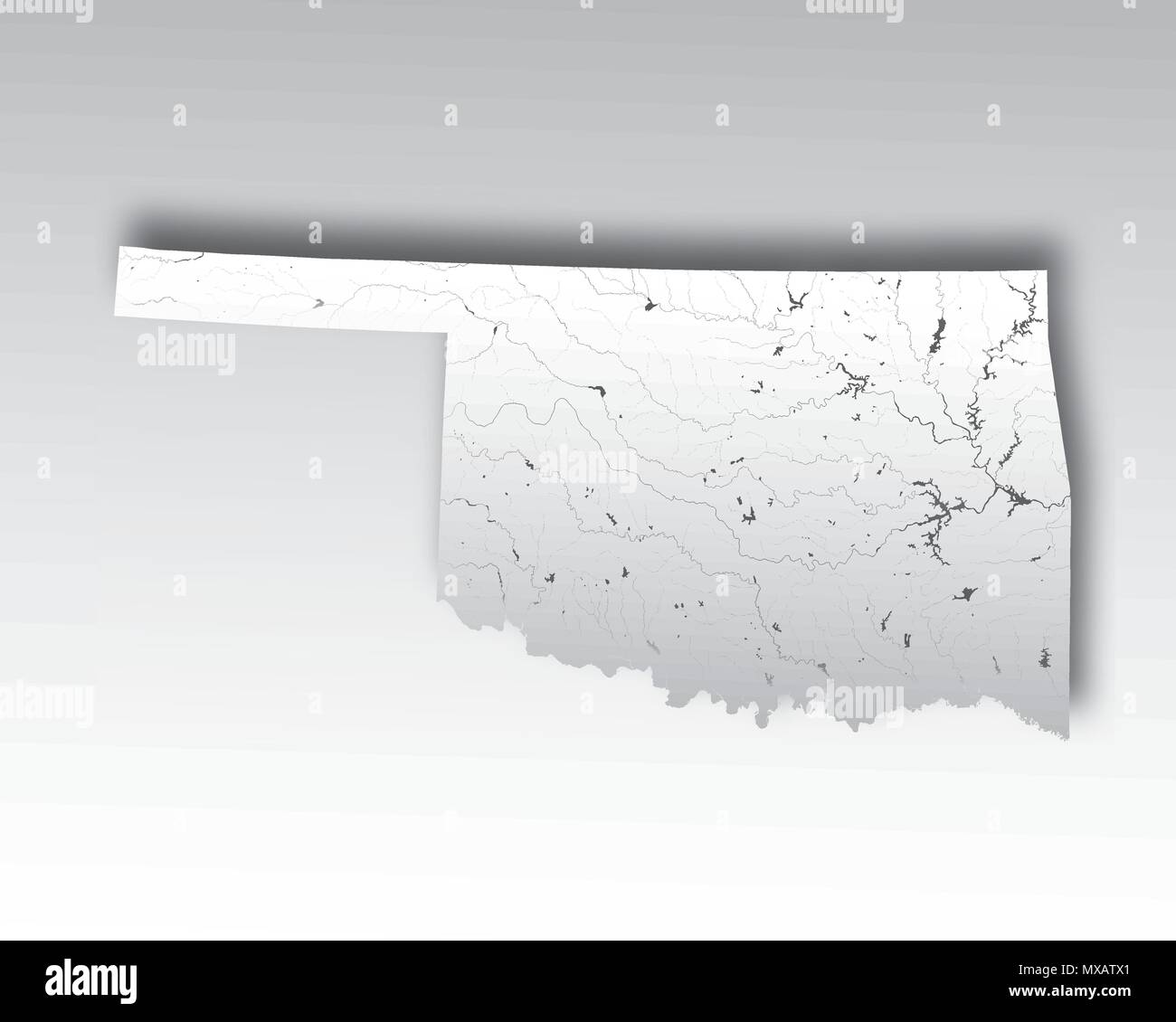 Stati Uniti - Mappa di Oklahoma con carta effetto di taglio. Fatto a mano. I fiumi e i laghi sono mostrati. Si prega di guardare le mie altre immagini della serie cartografica - TH Illustrazione Vettoriale