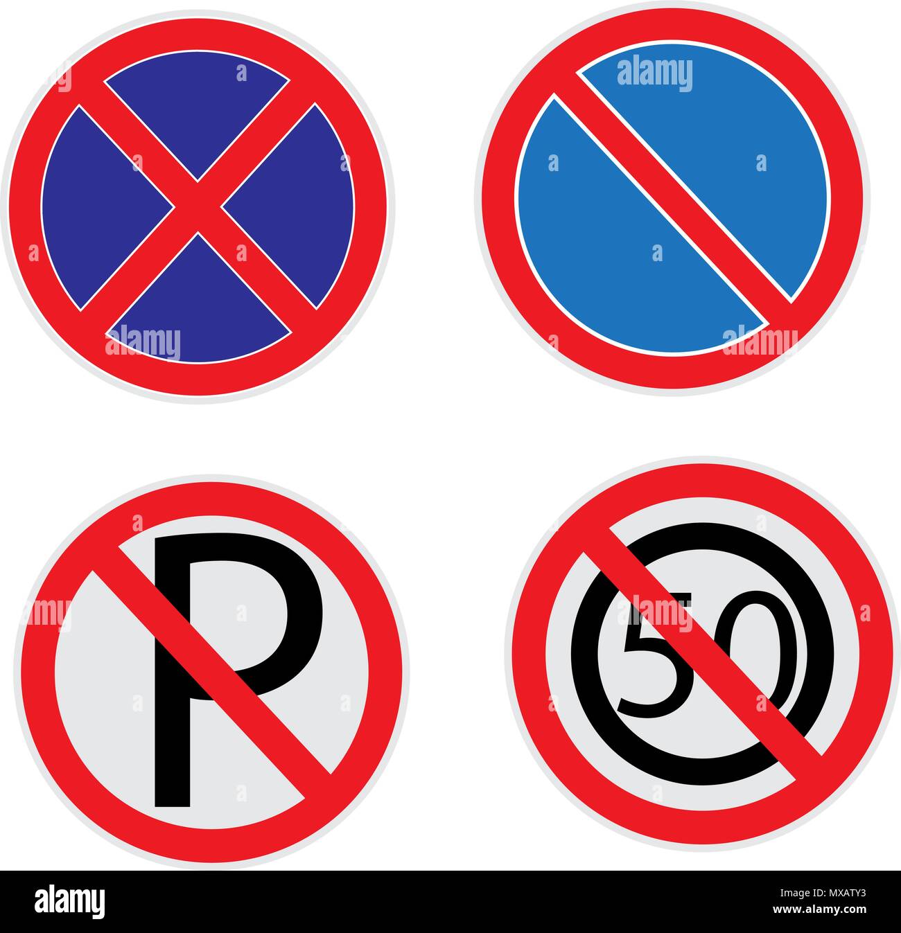 Nessun segno di parcheggio impostato su sfondo bianco. eps 10 Illustrazione Vettoriale
