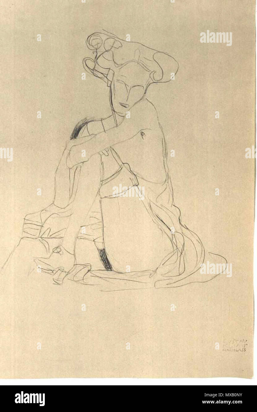 343 Klimt - Sitzende Frau mit aufgestützen linken Bein Foto Stock