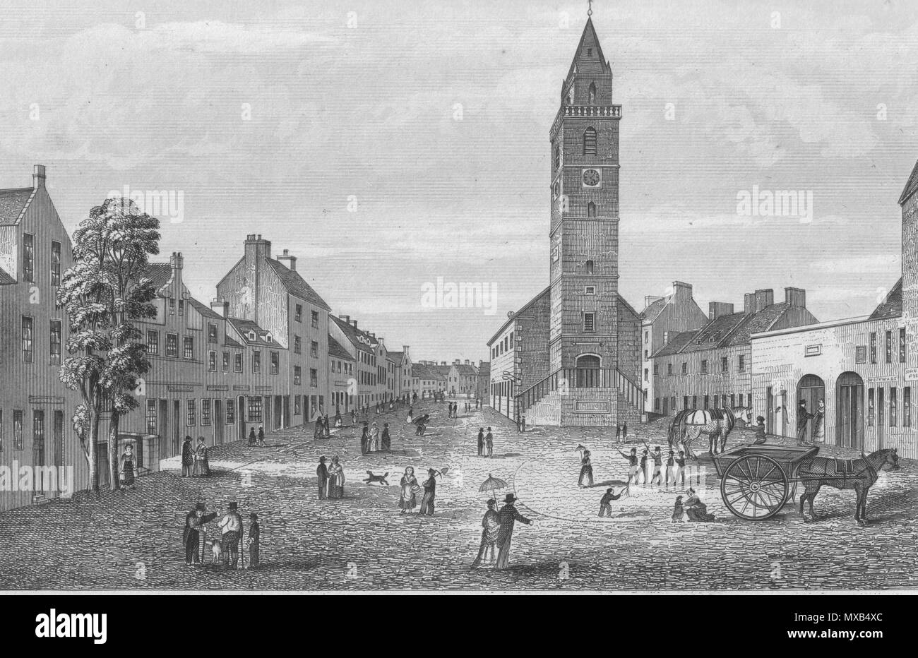 . Inglese: Irvine High Street nel XIX secolo. North Ayrshire. Scozia . inizio del XIX secolo. Sconosciuto 300 Irvine19c Foto Stock