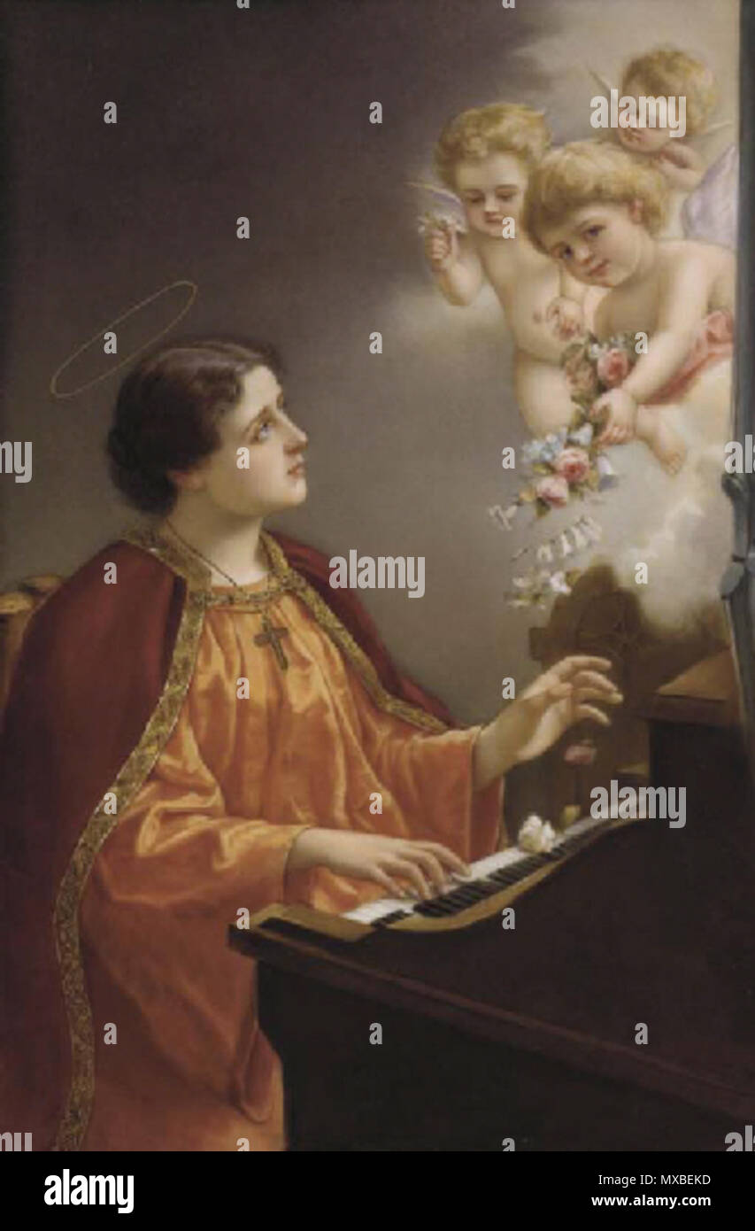 . Deutsch: KPM-Bildplatte Die heilige Caecilie. Spätes 19. Jahrhundert. 23,8 x 16,4 cm . Xix secolo. Anonimo 348 KPM porcellana dipinto di Santa Cecilia Foto Stock