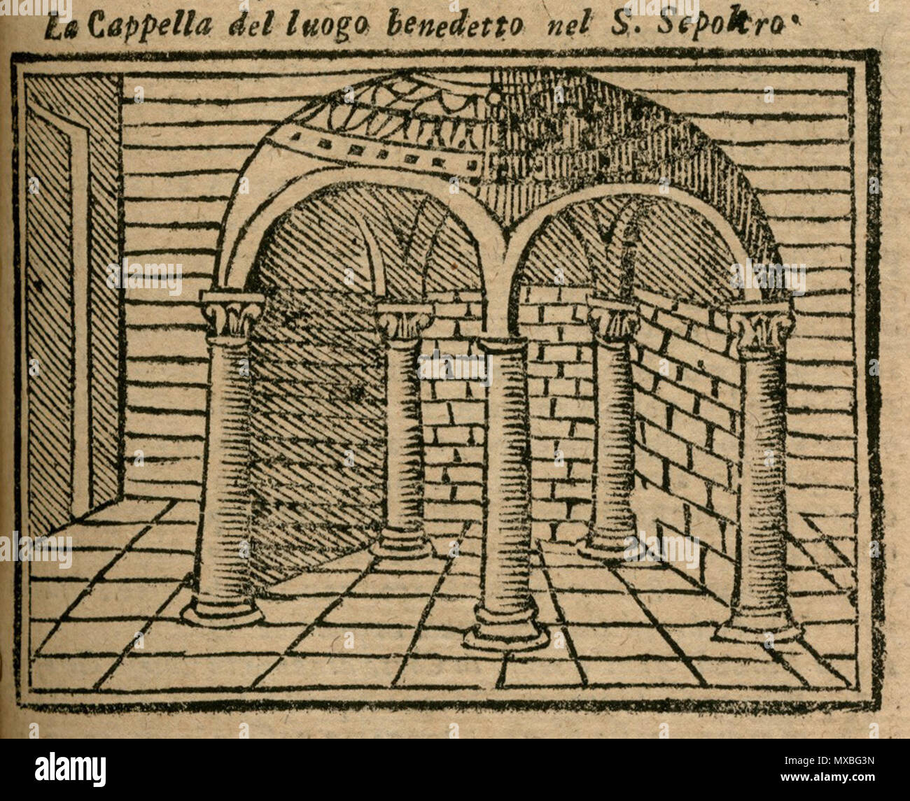 . Inglese: Noe Bianco, il viaggio da Venezia al Santo Sepolcro, et al monte Sina. Col dissegno delle Città, Castelli, Ville, chiese, Monasterij, Isole, porti, & Fiumi di Lucca, Salvatore e Giandomenico Marescandoli, 1600 . 1600. Noe Bianco (1527-1568) nomi alternativi Noë Bianchi Descrizione sacerdote francescano Data di nascita e morte 1527 1568 Luogo di nascita e morte Perugia competente controllo : Q23662401 VIAF: 88793400 ISNI: 0000 0000 7819 2226 LCCN: no2006081095 NKC: mzk2009532650 WorldCat 353 La Cappella del Luogo Benedetto nel S Sepolcro - Bianco Noe - 1600 Foto Stock