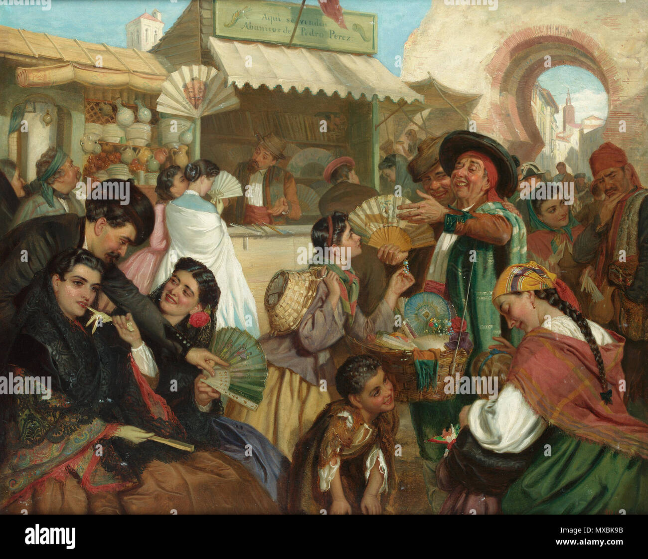 . Inglese: il venditore della ventola. Firmato J.B.Burgess. Olio su tela, 58 x 71,5 cm . dal 1897. John Bagnold Burgess (1830-1897) 321 Giovanni Bagnold Burgess il venditore della ventola Foto Stock