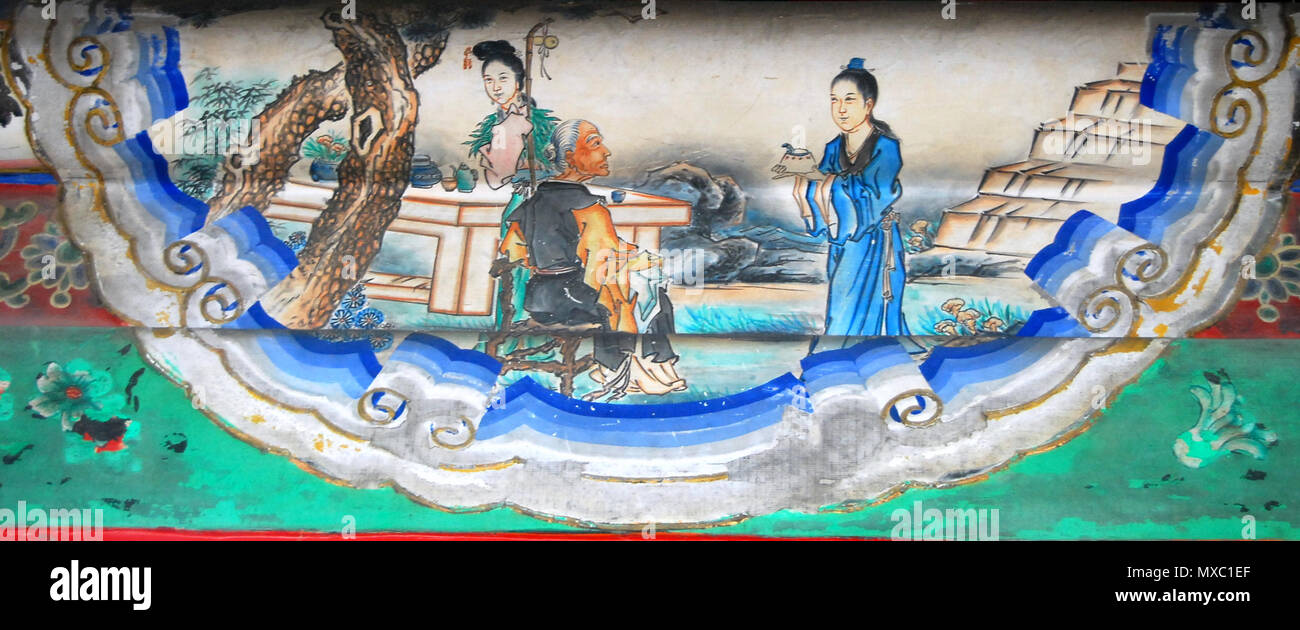 . 颐和园长廊上的彩绘：蓝桥捣药 . 2008-04拍摄，绘画年代大约于19世纪末. shizhao (talk)拍摄，画者不明 88 Blue Bridge pound medicina a lungo corridoio Foto Stock