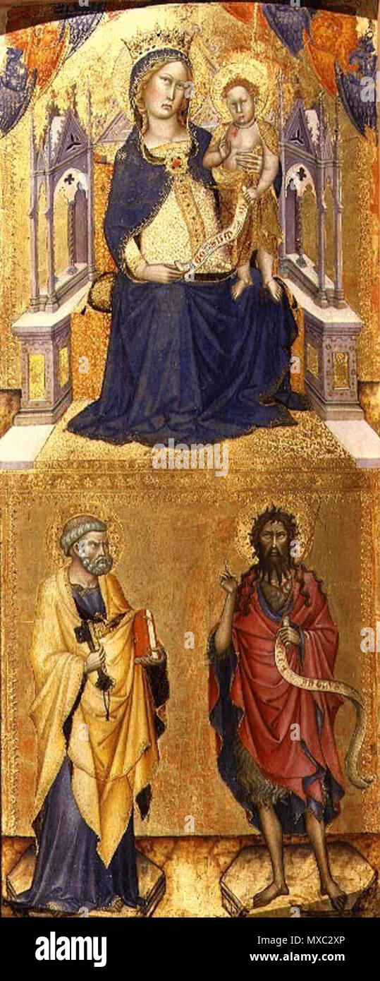 . La Vergine e il bambino in Maestà con i Santi Pietro e Giovanni Battista . 1370 circa 216 Francesco di Vannuccio. La Vergine e il bambino in Maestà con i Santi Pietro e Giovanni Battista ca. 1370, 54,3 x 24,7 cm, Wallace Collection di Londra Foto Stock