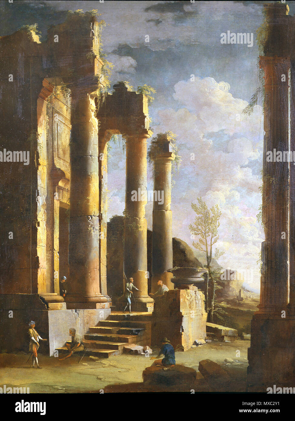. Italiano: Capriccio con rovine antiche e figura, Alba . Il XVIII secolo. Leonardo Coccorante (1680-1750) Descrizione pittore Data di nascita e morte 1680 / 8 Novembre 1680 1750 Luogo di nascita e morte di Napoli Napoli sede di lavoro Napoli competente controllo : Q3229707 VIAF: 77226469 ULAN: 500006209 GND: RKD 123605814: 17386 367 Leonardo Coccorante - Capriccio con rovine antiche e figura, Alba (MI) Foto Stock