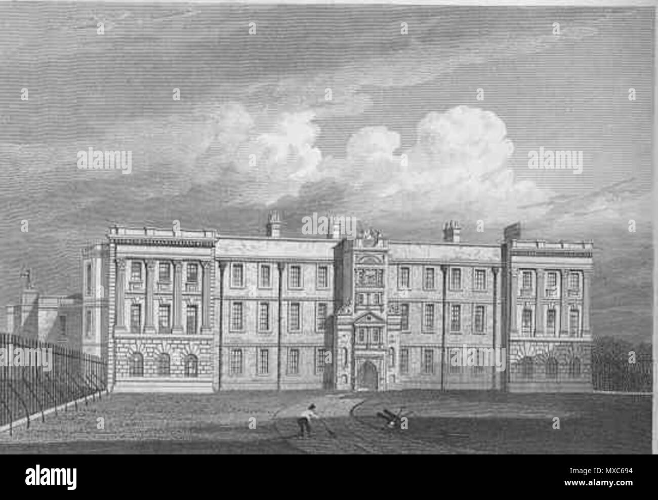 . La parte anteriore del nord di Lyme da Jones' viste le sedi di nobili e colleghi (1819). . Questo file è privo di informazioni sull'autore. 383 Lyme Park da Jones' viste (1819) - parte anteriore del nord Foto Stock