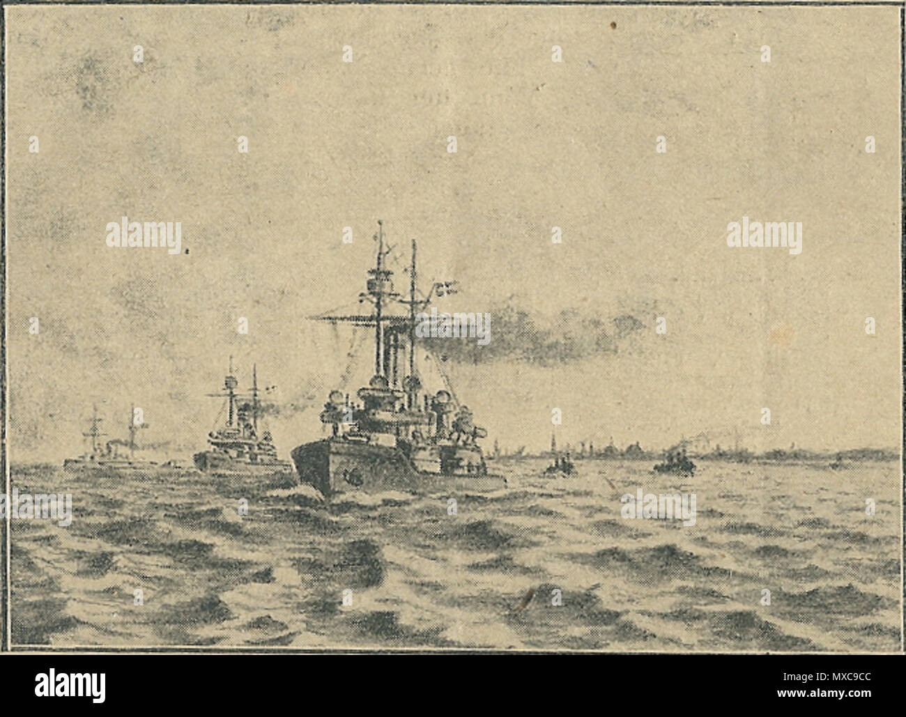 . Tegning af de danske kystforsvarsskibe 'Heimdal', 'Peder Skram' og 'herluf Trolle' fra 1914. . Agli utenti la riproduzione di un lavoro scaduto Di arte 153 Danske kystforsvarsskibe 1914 Foto Stock