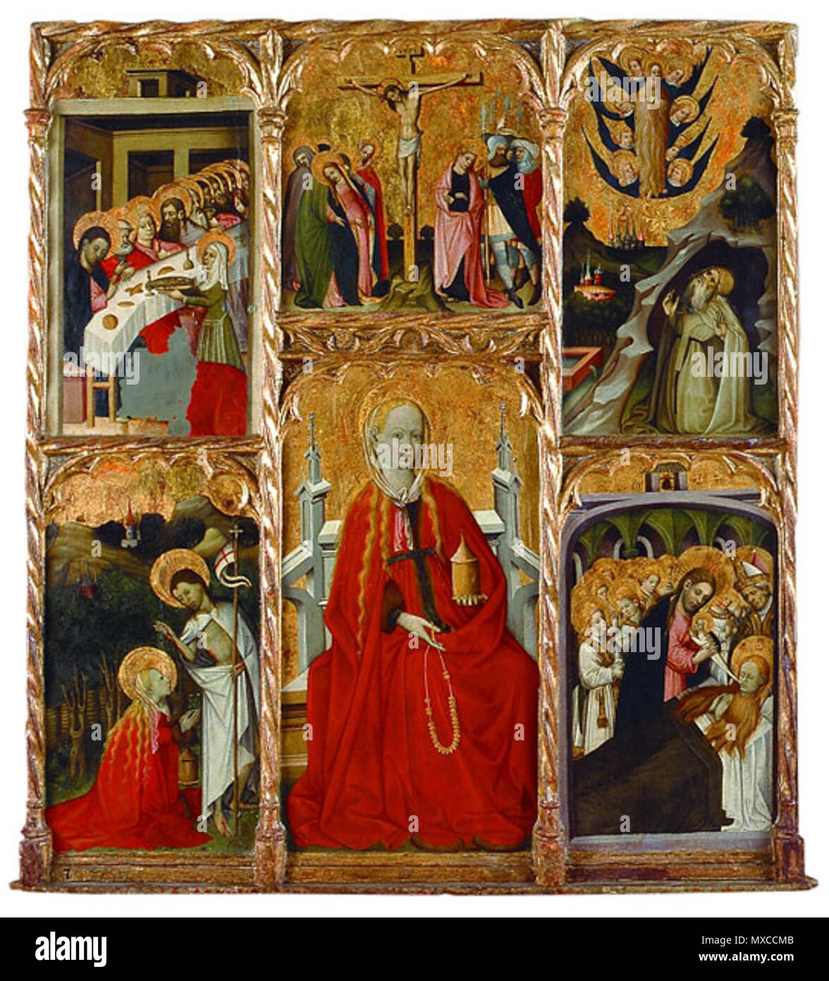 . Català: Bernat Martorell retablo de Santa María Magdalena de Perella Barcellona 1437 - 1452 Pintura al temple sobre madera 140 x 130 cm Procedente de la Iglesia de Santa Magdalena de Perella di Sant Joan de les Abadesses (Ripollès) al Museo Episcopale de VIc . tra 1437 e 1452. Bernat Martorell (1390-1452) Descrizione pittore Catalano e illustrator Data di nascita e morte 1390 1452 Luogo di nascita e morte di Sant Celoni Barcellona sede di lavoro autorità di Barcellona controllo : Q705421 VIAF: 30949679 ISNI: 0000 0000 8368 9668 ULAN: 500115722 LCCN: N84202267 WGA: MARTORELL, Bernat WorldCat 4 Foto Stock