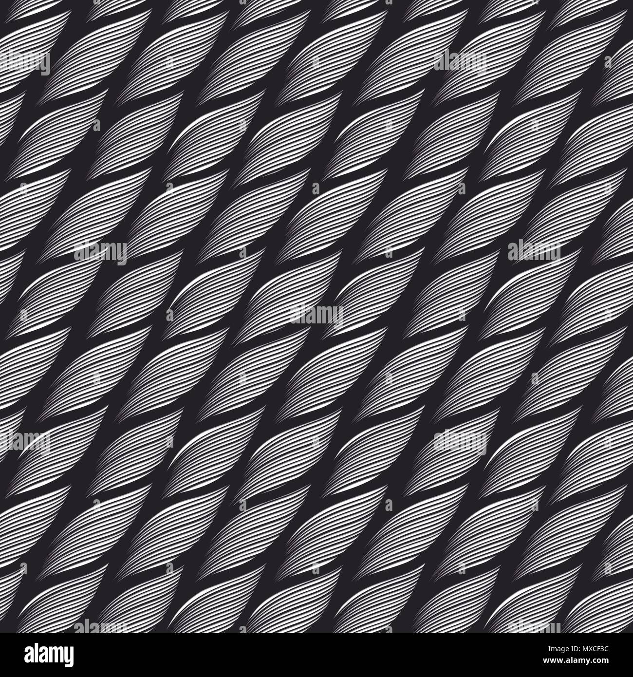 Monocromatico vettore seamless pattern con linee ondulate di diverso spessore in forma di filato di trama del tessuto Illustrazione Vettoriale