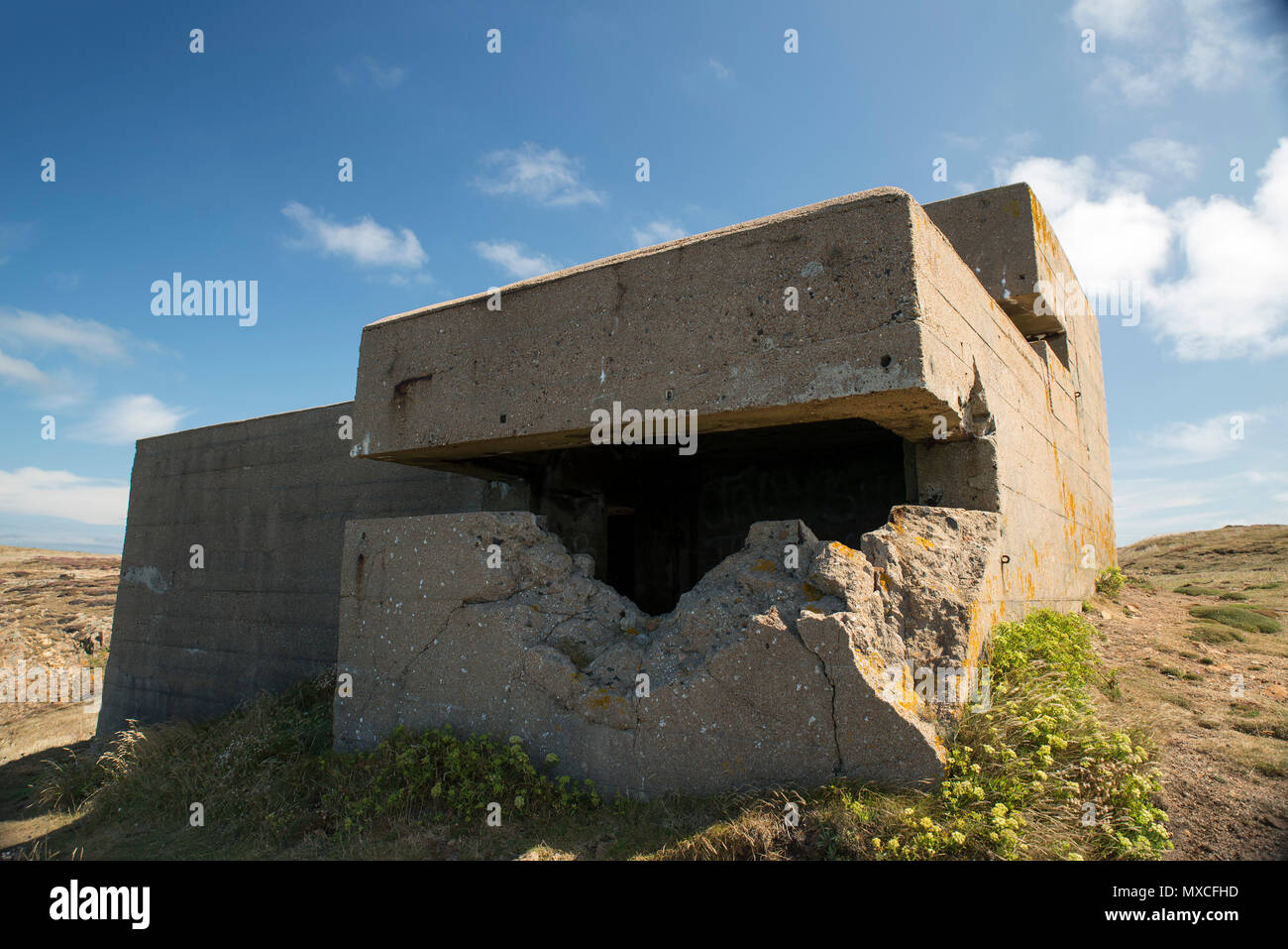 Guerra Mondiale 2 tedeschi fortificazioni sulle isole del canale Foto Stock