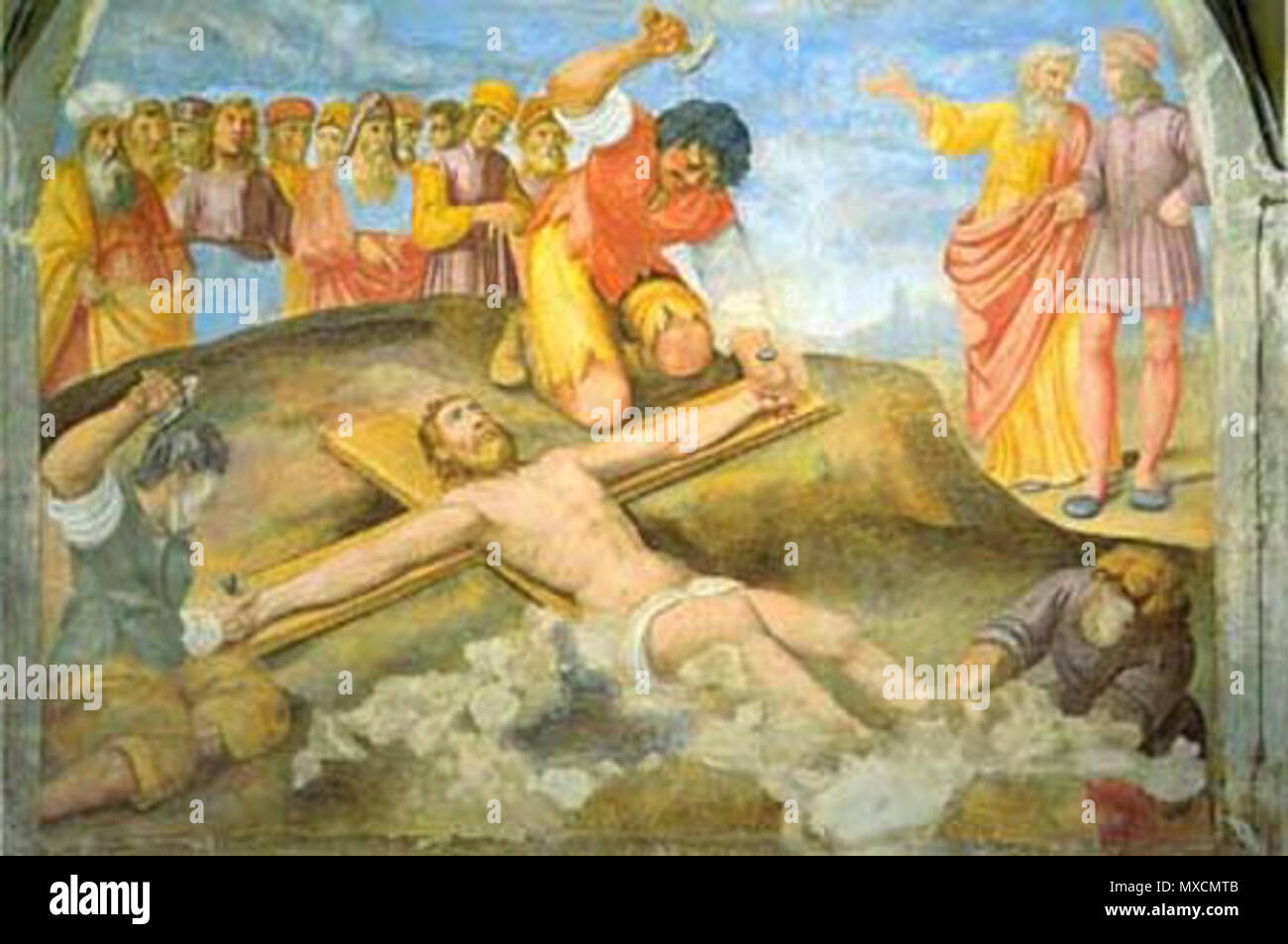 . Inglese: il martirio di san Agricola, affresco a Bologna, Italia, . Il XVI secolo. Anonimo Italiano 404 il Martirio di Agricola Foto Stock