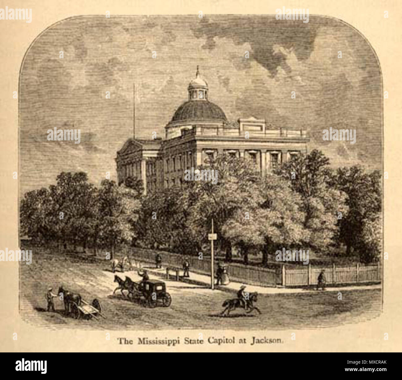 . 1875 Mississippi Capitol Building illustrazione di James Wells Champney dal 1875 Prenota " Il grande Sud; un Record di viaggi in Louisiana, Texas, il territorio indiano, Missouri, Arkansas, Mississippi, Alabama, Georgia, Florida, Carolina del Sud Carolina del Nord, Kentucky, Tennessee, Virginia, West Virginia e Maryland Edward re ' . 1875. James Wells Champney 420 Mississippi Capitol da James Wells Champney 1875 Foto Stock