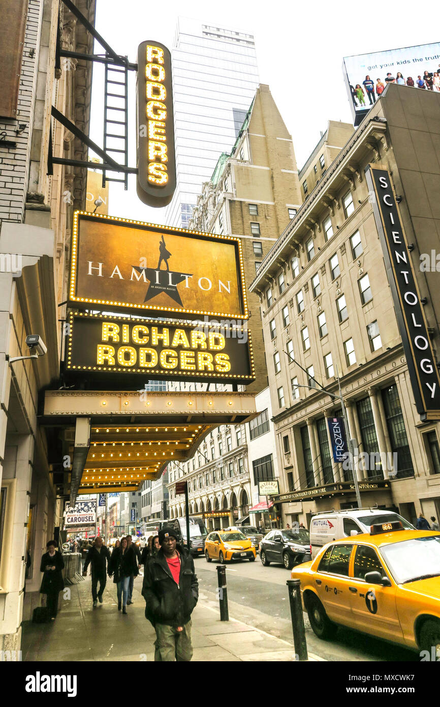 "Hamilton' Marquee a Richard RodgersTheater, Times Square NYC, STATI UNITI D'AMERICA Foto Stock