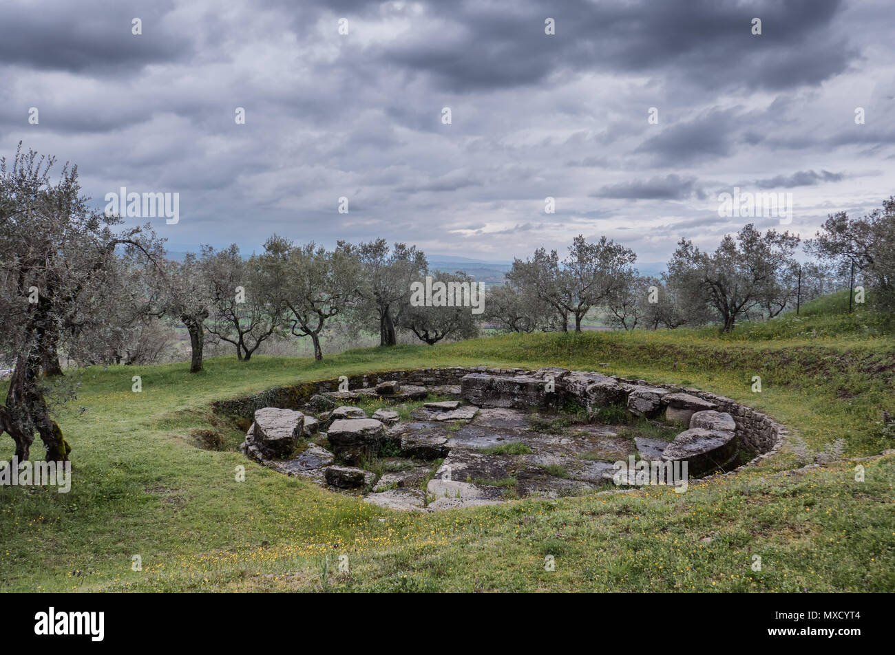 Tombe Etrusche al di fuori di Cortona, Tanella Angori, Toscana Italia Foto Stock
