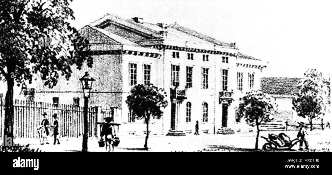 . Inglese: Il vecchio Posthaus ("post office") di Bremerhaven, aperto il 10 di maggio di 1847 al lato ovest dell'Alten Hafen. Il neoclassico edificio aveva due ingressi: uno per la Bremen il servizio di posta elettronica e una per la Hannover il servizio di posta elettronica. Deutsch: Das alte Posthaus in Bremerhaven, eröffnet am 10. Mai 1847 an der Westseite des Alten Hafens. Der klassizistische Bau hatte zwei Eingänge: einen für die bremische Post und einen für die hannoversche Post. Xix secolo. Sconosciuto 499 Posthaus - Bremerhaven - 1847 Foto Stock