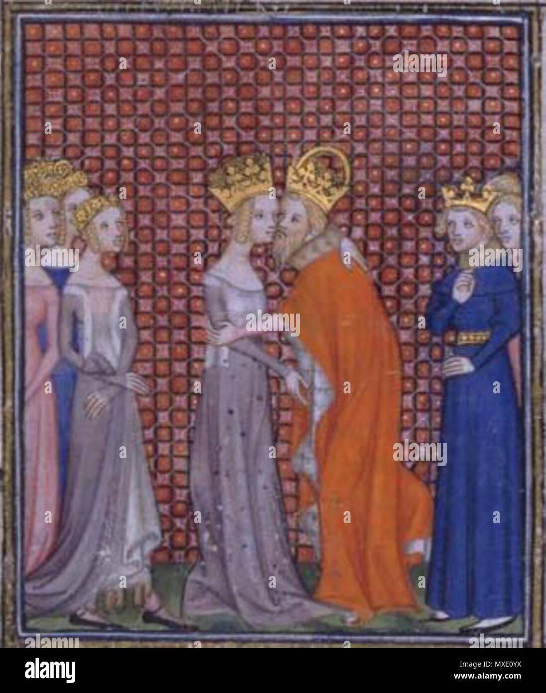 . Inglese: l'imperatore Carlo IV visitando la regina Giovanna di Borbone, moglie di Carlo V Čeština: Karel IV. Un Lucemburský Jana Bourbonská . Il XIV secolo. Anonimo 335 Karel4Luc un Jana Bourbonska Foto Stock