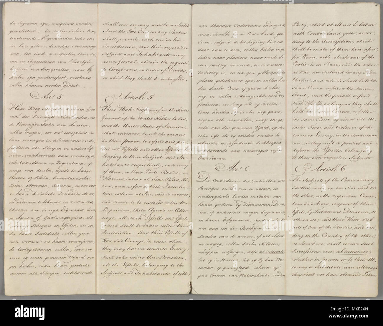 . Nederlands: Akte van traktaat van vriendschap en commercie met een separare conventie te 's-Gravenhage gesloten tussen de Staten-Generaal en de Verenigde Staten van Amerika. Met bijlagen 1780, 1782. 8 oktober 1782 . 24 marzo 2014, 11:39:01. Nationaal Archief, Staten Generaal 447 NL-HaNA 1.01.02 12597.256A 07 Vriendschapsverdrag met de Verenigde Staten Foto Stock