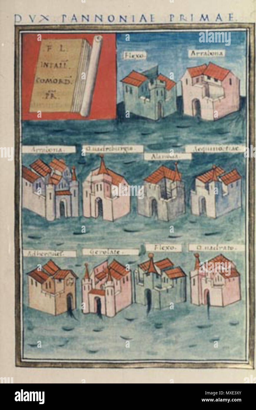 . Dux Pannoniae primae et Norici ripensis dalla Notitia dignitatum . Questo file è privo di informazioni sull'autore. 450 Notitia Dignitatum - Dux Pannoniae primae et Norici ripensis Foto Stock