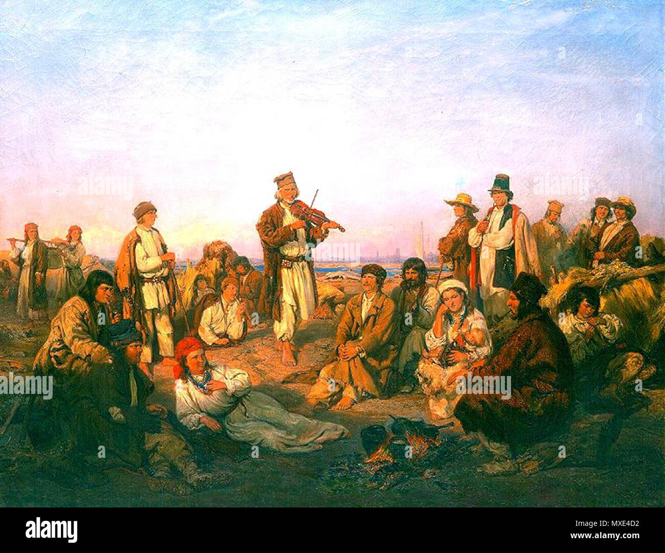 . Polacco: Obóz flisaków nad Wisłą tedesco: Die Holzfloeßer am Weichselufer 452 Oboz flisakow nad Wisla Foto Stock