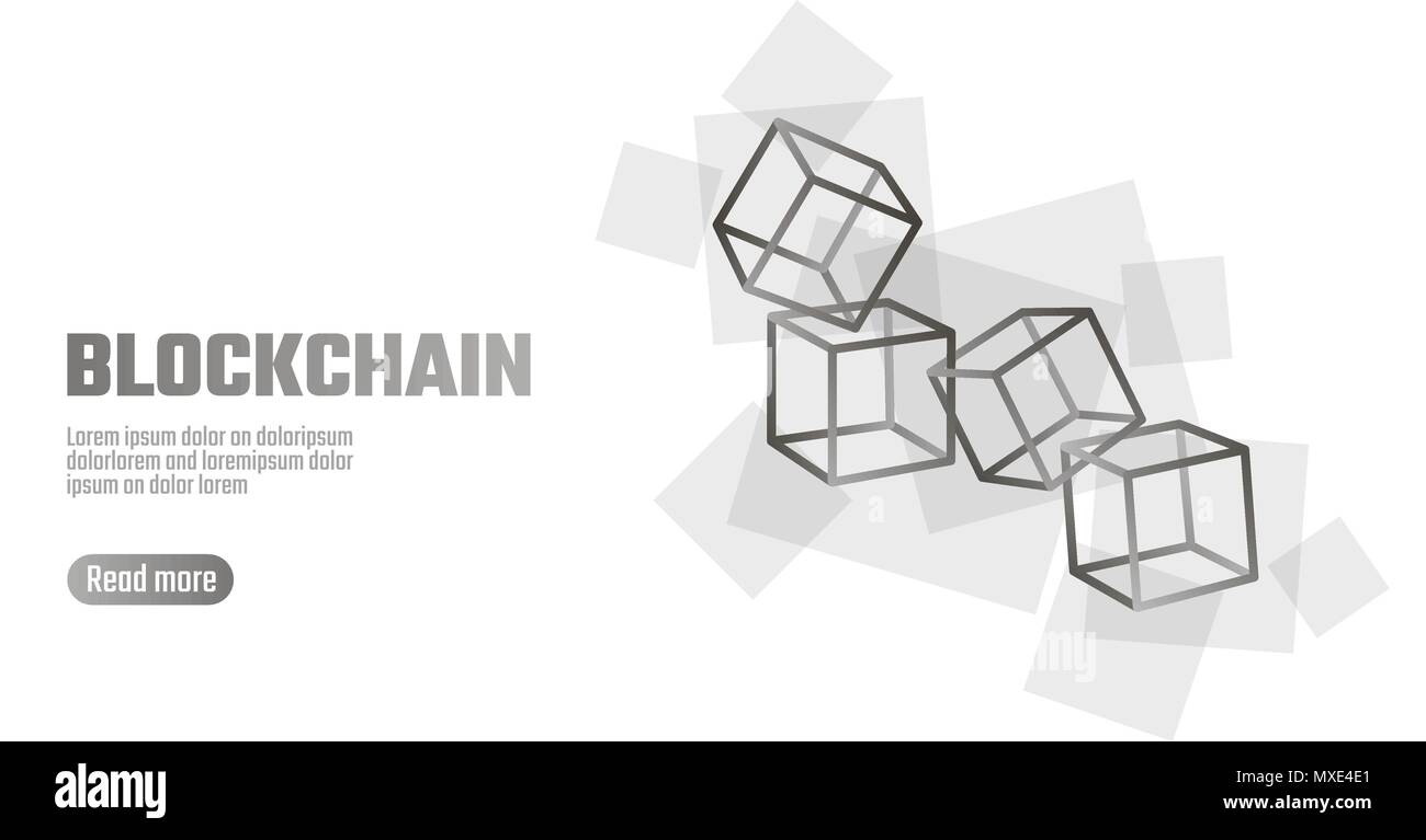 Cubo Blockchain simbolo della catena sul codice di piazza grande di informazioni sul flusso di dati. Bianco grigio neutro lo stile di presentazione. Finanza Cryptocurrency bitcoin concetto aziendale illustrazione vettoriale modello di sfondo Illustrazione Vettoriale