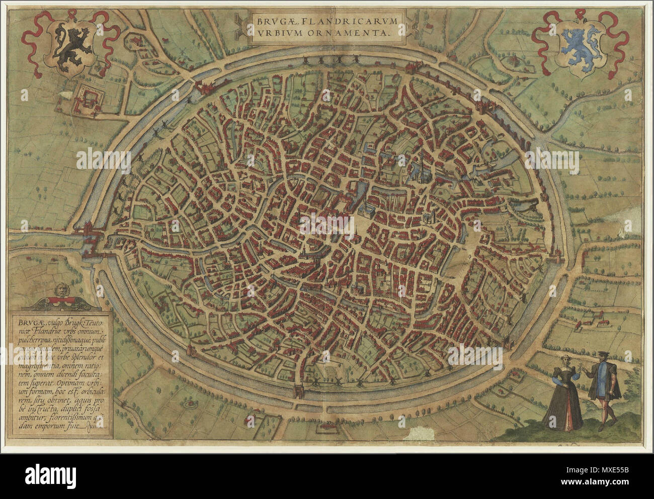 . Inglese: mappa vecchia di Bruges dalla Braun & Hogenberg . 10 Gennaio 2013 13:57:42. Braun & Hogenberg, 1572 455 mappa vecchia di Bruges dalla Braun &AMP; Hogenberg Foto Stock