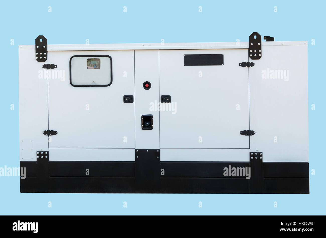 Il generatore di emergenza di energia elettrica. Isolato su sfondo blu. Foto Stock