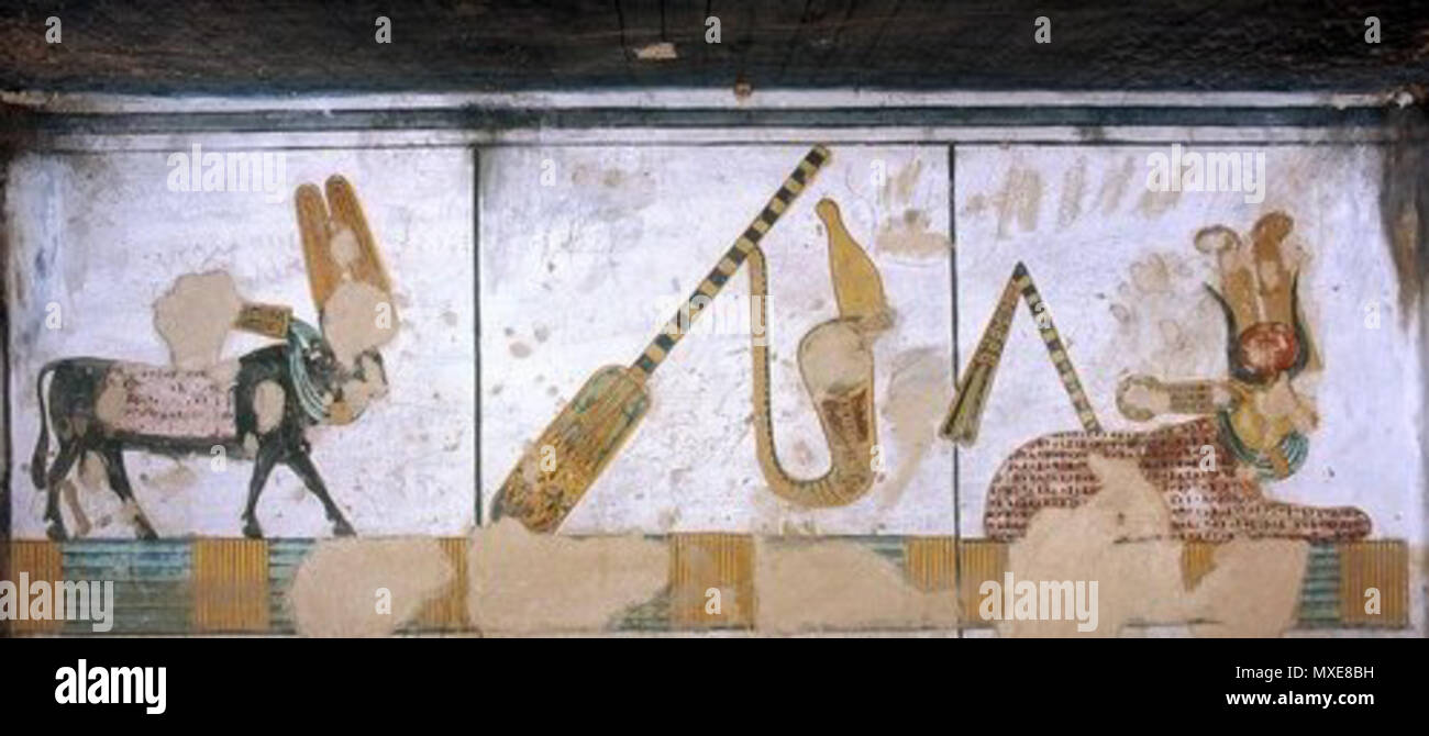 . Inglese: Libro dei Morti, scandire 148: bull e vacche, remi. Scena dalla tomba di Ramses III. (KV11) . Nuovo Regno, Dynasty 20, Ramses III. Sconosciuto 104 Bull e vacche (KV11) Foto Stock