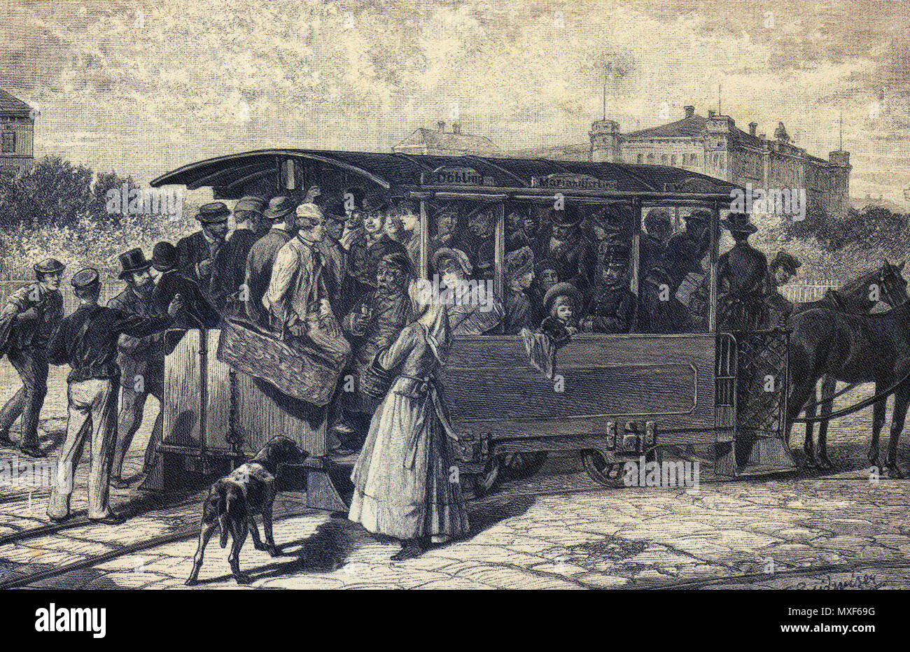 . Inglese: tram a cavalli, Vienna . circa 1885. Sconosciuto 480 PferdetramWien1885 Foto Stock