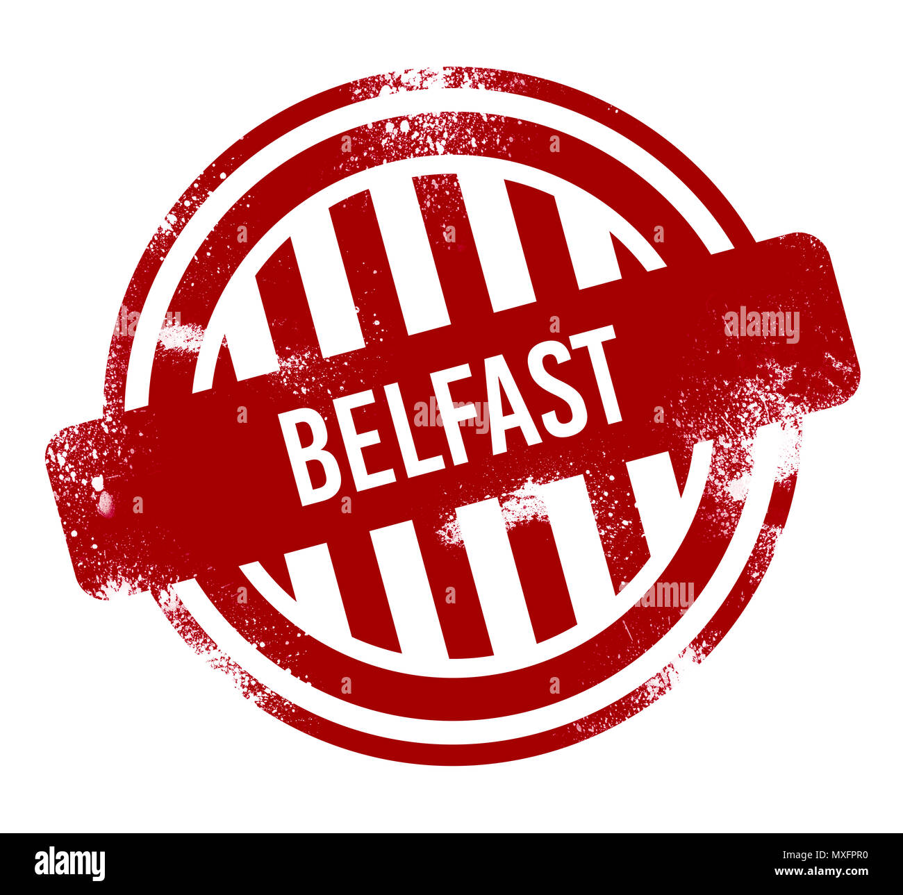 Belfast - Rosso pulsante grunge, timbro Foto Stock