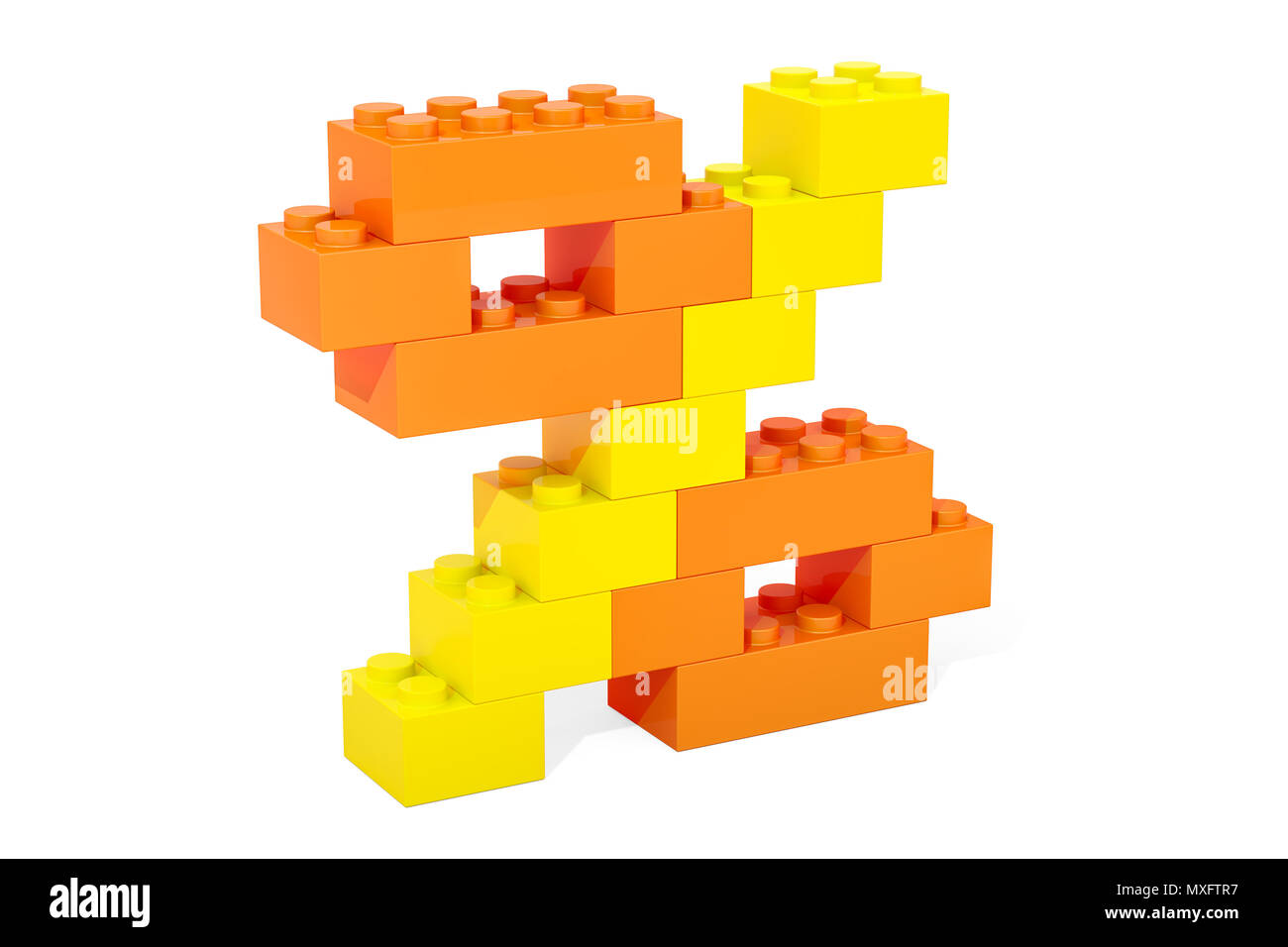 Il simbolo percentuale dalla costruzione in plastica blocchi, 3D rendering isolati su sfondo bianco Foto Stock