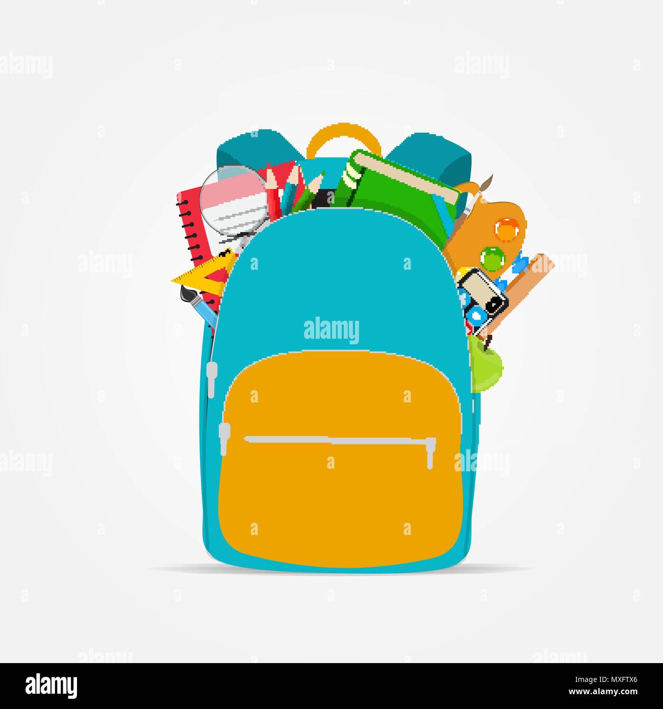 Borsa, zaino icona con la scuola accessori. Illustrazione Vettoriale Illustrazione Vettoriale