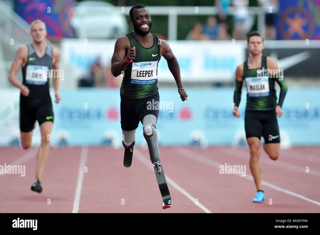 Praga, Repubblica Ceca. Il 4 giugno, 2018. Blake Leeper di USA vince il Uomini 400m durante il Josef Odlozil Memorial atletica riunione Classic Premium EA a Praga nella Repubblica ceca.La Josef Odlozil Memorial è un annuale via e il campo incontro che si tiene nel mese di giugno a Stadion Juliska in Praga. Credito: Slavek Ruta/ZUMA filo/Alamy Live News Foto Stock