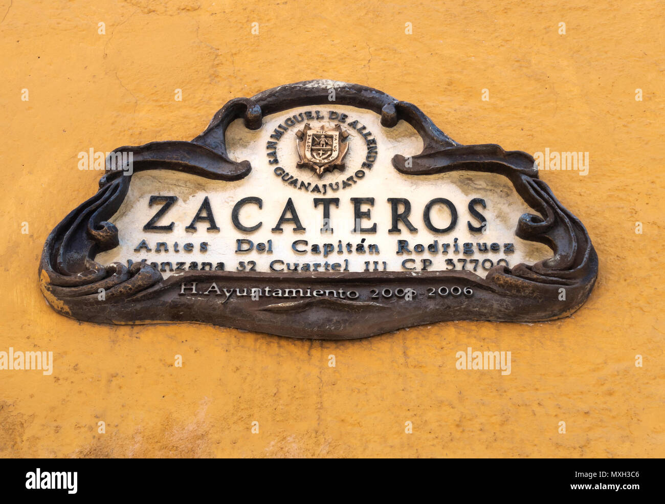 Zacateros strada segno su una parete in San Miguel De Allende, Messico Foto Stock