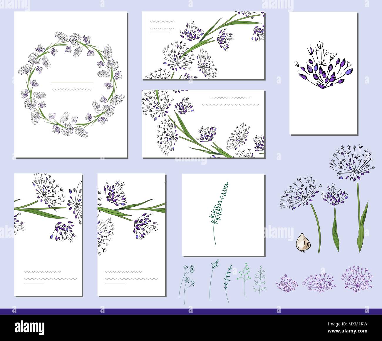 Set Aqllium con visitcards e modelli di messaggio di saluto Illustrazione Vettoriale