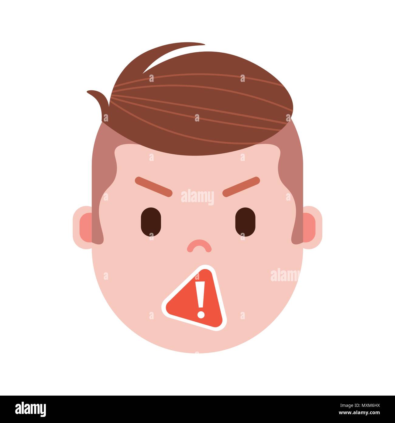 Testa di ragazzo gli Emoji con emozioni facciali, avatar carattere, l'uomo faccia la censura con diverse emozioni maschio concetto. design piatto. Illustrazione Vettoriale